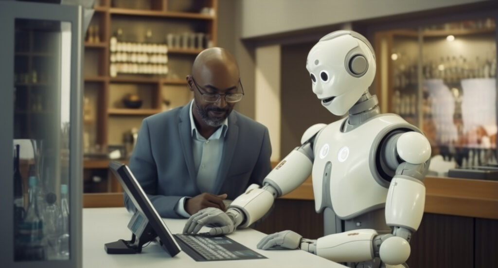 robot performing human job. AI In marketing